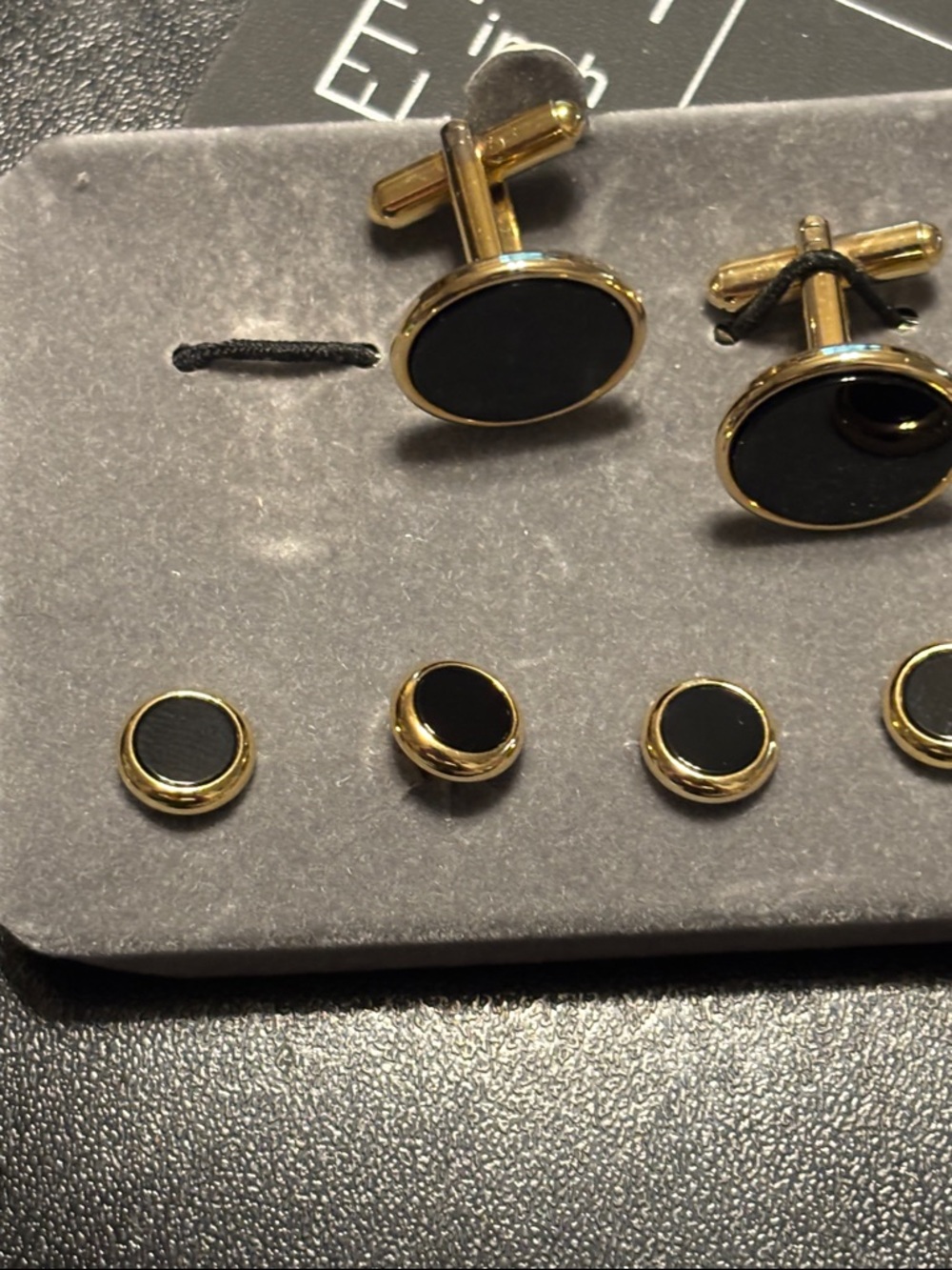 Emanuel Ungaro Black and Gold Round Cufflinks with Matching Studs - Picture 9 of 13